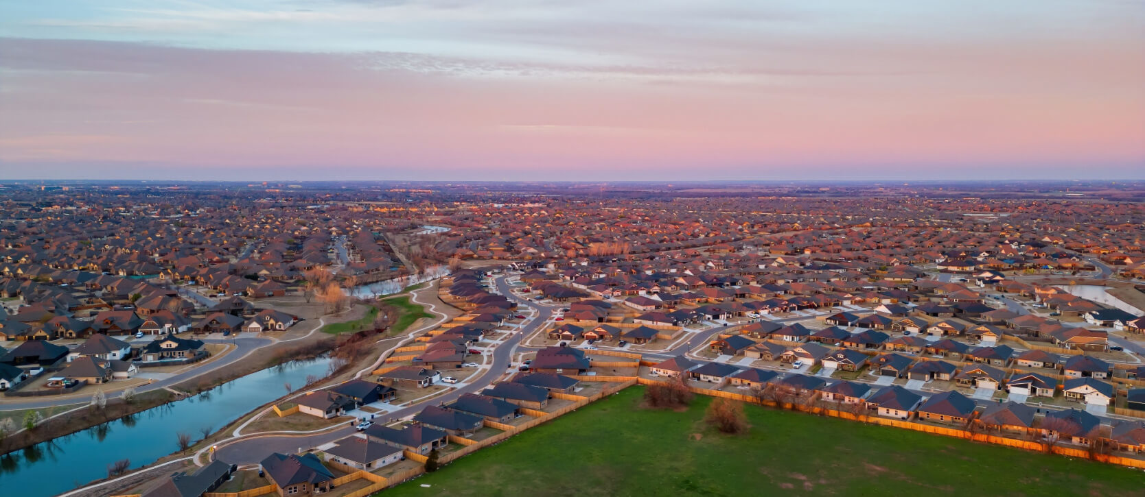 Aerial view over Oklahoma City's beautiful homes 